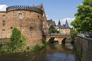 Meliorsturm on Meliorshaus on the western wall of the medieval fortifications, Muhltorbrucke, Schlaghaus, Budingen, Hesse, Germany