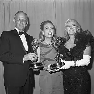 Emmy Award Ceremonies Prints: Melvyn Douglas, Joan Crawford, and Ginger Rogers Holding Emmys