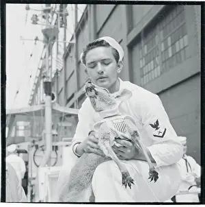 Kangaroo Prints: Member of Coast Guard Holding Kangaroo