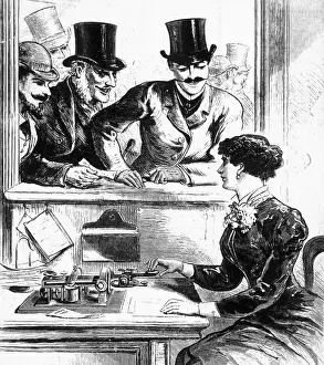 Men Admiring Woman Telegraph Operator