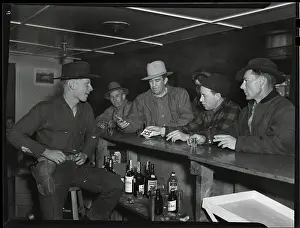 Bartender Prints: Men At Bar Pulling Cards; Bartender W/Gu