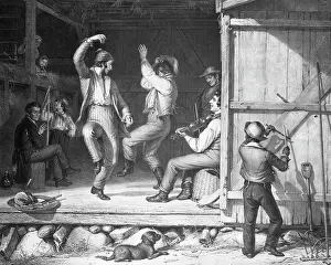 Barn Prints: Two Men Barn Dancing With Fiddler