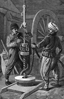 Petroleum Prints: Two Men Boring A Petroleum Oil Well