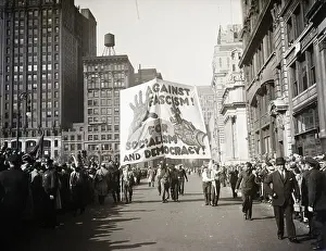 May Day Prints: Men Carry Banner in Street for Socialism