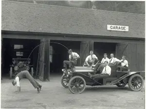 Stunt Prints: Men Clowning Around with a Car and Fishing Rod