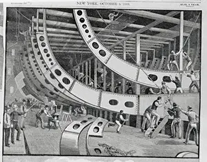 Men Constructing Warship