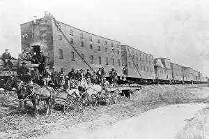 Wagon Prints: Men in Front of Dormitory Cars