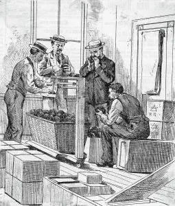 Inspection Prints: Men Examine Opium In The Opium Room