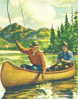 Images Dated 9th October 2003: Two men fishing in a canoe