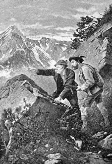 Forests Collection: Two Men on a Game Hunt, 1881, Bavaria, Germany, Historic, digital reproduction of an original