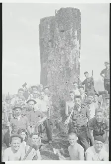 Illinois Prints: Men Gathered Around Timber