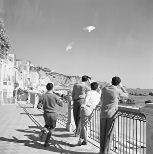 Walkway Prints: Four Men Gaze At UFOs In The Sky