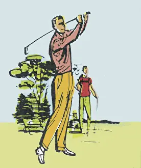 Illustration An Prints: Two Men Golfing