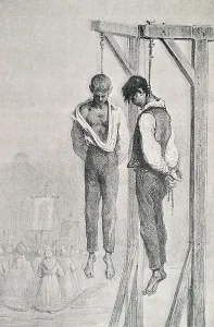Town Scene Prints: Two Men Hanging After a French Execution