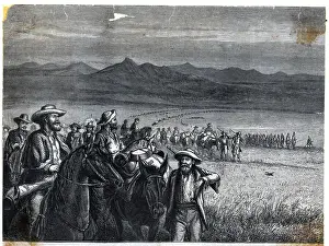 West Prints: Men On Horseback At Head Of Wagon Train