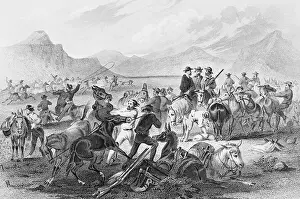 Men In Mountains Drinking; Engraving