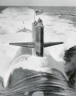 Newport News Prints: Men on Nuclear Submarine in Ocean