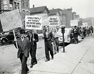 Picketing Prints: Men Picket W/Signs/Iwa Relief Station