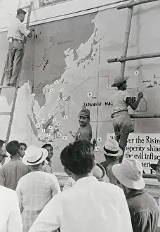 Manila Prints: Men Placing Markers on War Map