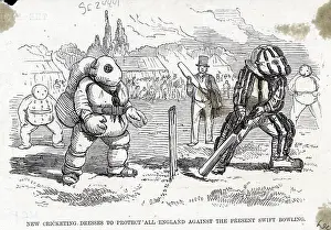 Outfit Prints: Men Play Cricket In Strange Outfit;Illus