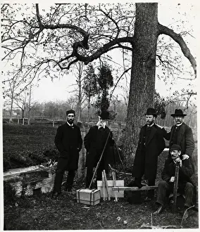 Tripod Prints: Men Pose Beside Tree W/Camera Tripod