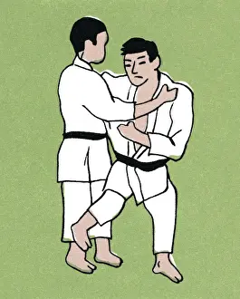 Two Men Practicing Karate