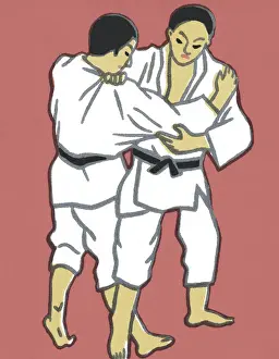 Martial Arts Prints: Two Men Practicing Karate