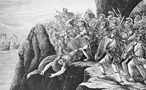 Prints of (Original Caption). Battle of Thermopyale Timeless Visions: Icons of Art and History: Men Preparing for Battle Scene
