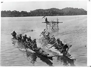Burma Prints: Men In rafts On Water In Burma, Burma