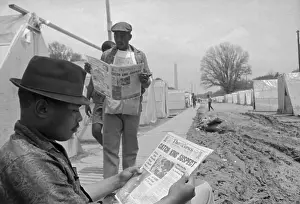 Campsite Prints: Men Reading Paper with Headline of James Earl Ray Capture