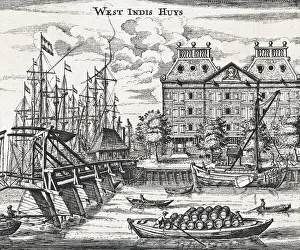 Amsterdam Prints: Men Rowing Canoes Through Amsterdam