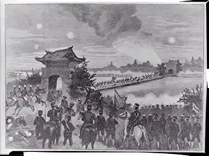 Attacking Prints: Men Run Across River Bridge To Attack