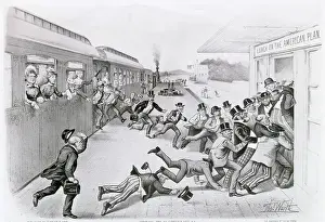 Men Running Toward Food Service