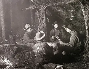 Woods Prints: Men Seated At Camp Playing Cards