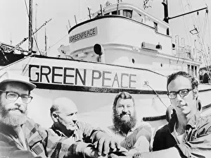 Vancouver Prints: Men Seated near Greenpeace Vessel