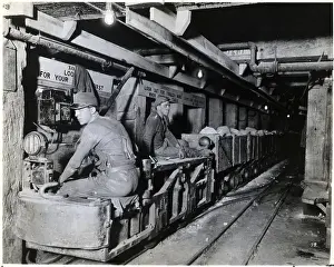 Material Prints: Men In Mine Shaft Seated On Mining Cars