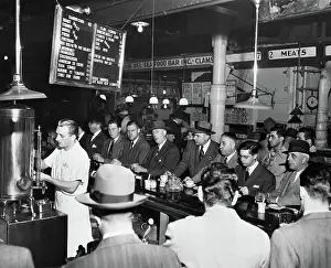 Cafeteria Prints: Men Standing and Eating in Standing Eatery
