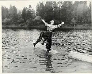 Logger Prints: Men Standing On/Rolling Logs In River
