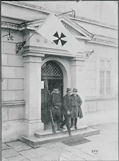 Belgrade Prints: Men on Steps of Red Cross Building