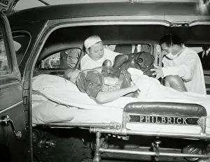 Poliomyelitis Prints: Men Strapping Portable Lung on Patient