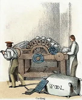 Clean Prints: Men Using Wool Carding Machine