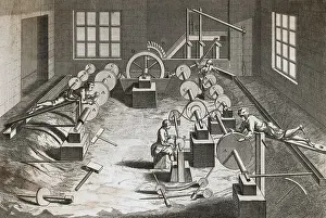Occupations Prints: Men Utilizing Factory Machinery