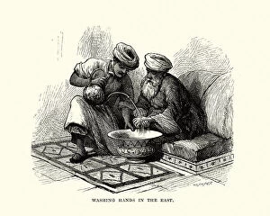 Images Dated 19th February 2018: Men washing hands Middle East, 19th Century
