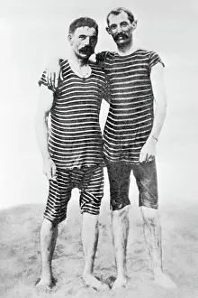 Stripes Prints: Men Wear Long Bathing Suits