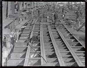 Virginia Prints: Men Working on Battleship