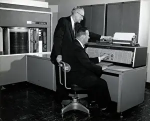 Computer Prints: Men Working On Early Ibm Computer