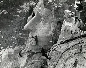 Laboring Prints: Men Working on the Face of Jefferson at Mount Rushmore Memorial by Gutzon Borglum