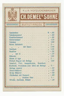 Anonymous Prints: Menu of confectionery Demel