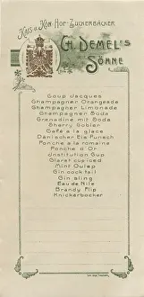 Anonymous Prints: Menu of confectionery Demel in Vienna