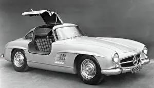 Prints of (Original Caption) 3/22/1954-Frankfurt, Germany- This model of the new Mercedes was displayed recently in Frankfurt Vintage Car Collection Prints: Mercedes-Benz Gullwing-Door Sports Coupe